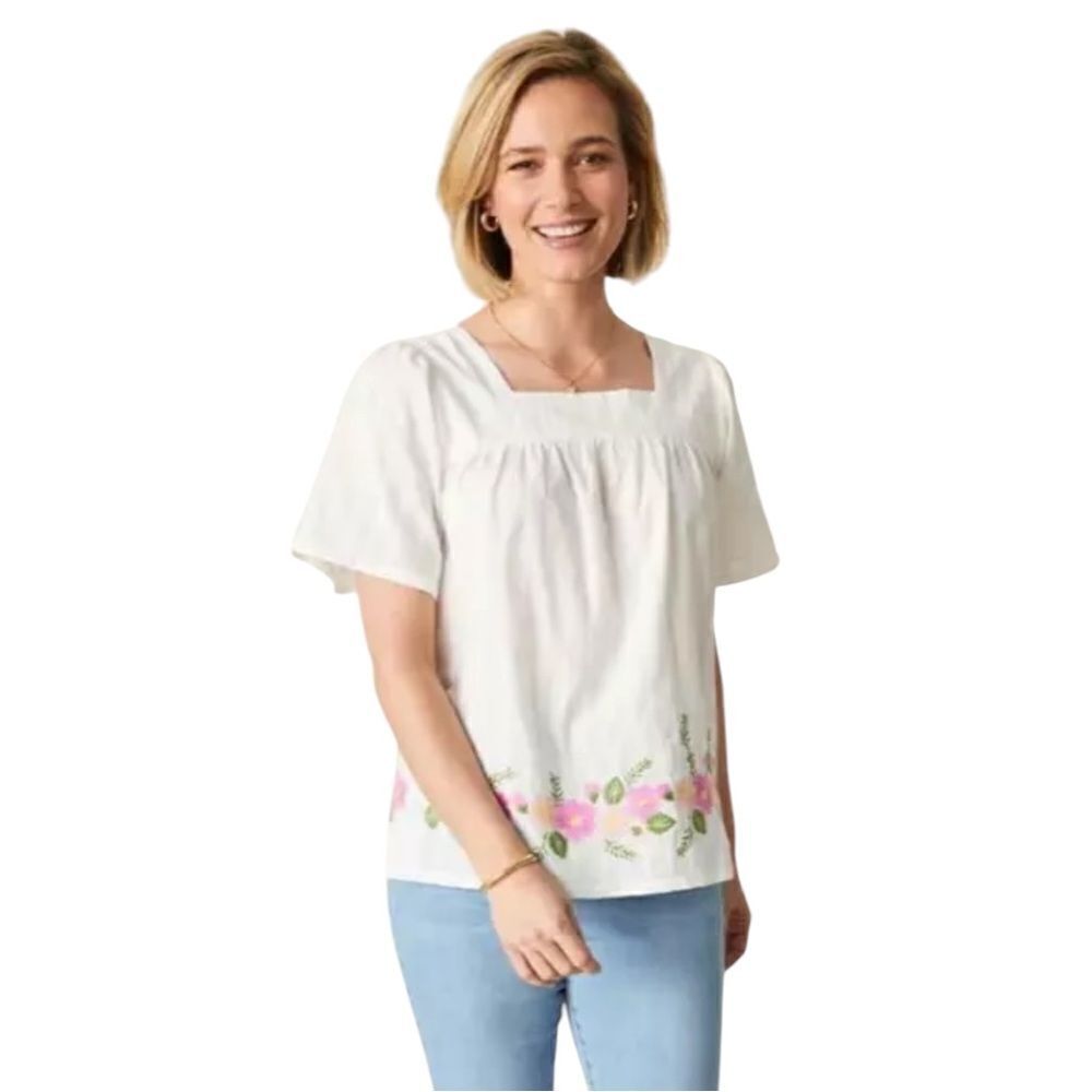 Matilda Jane Enchanted Garden Best-Dressed Embroidered Blouse White Small EUC